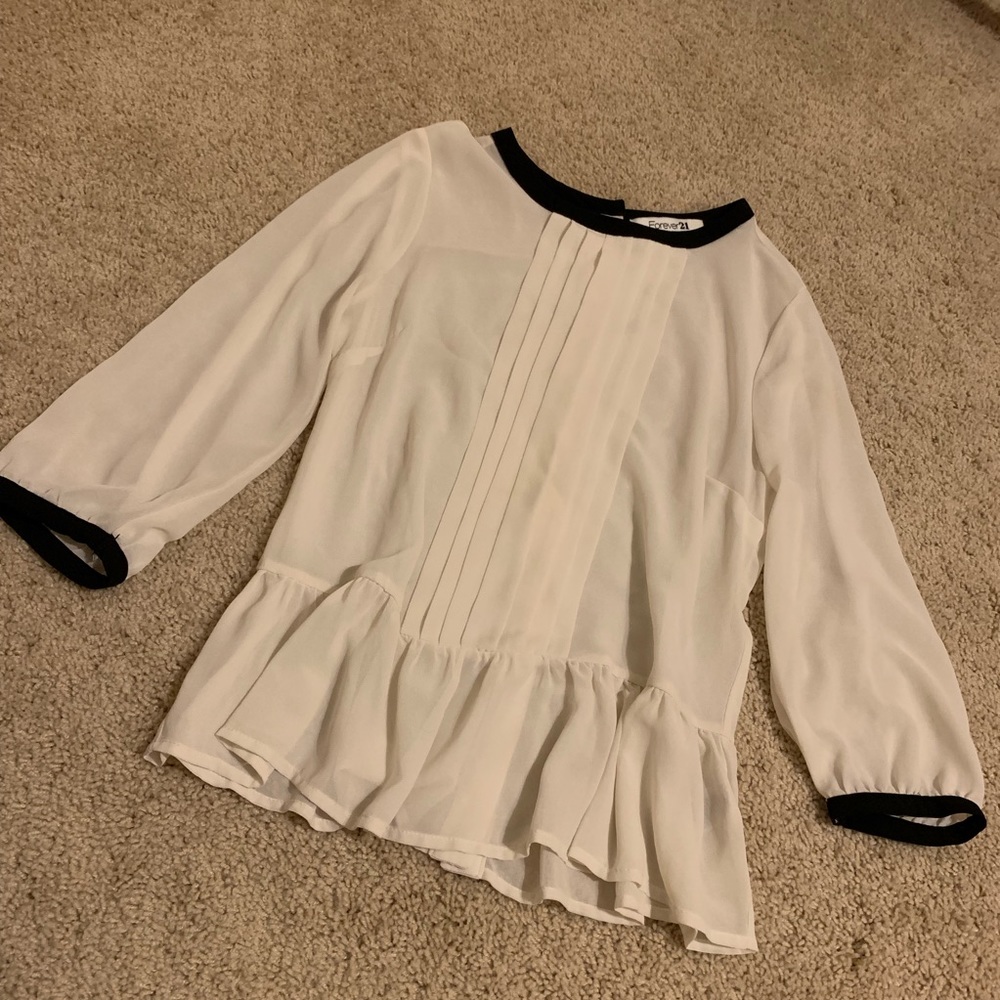 Forever 21 white blouse with black trims